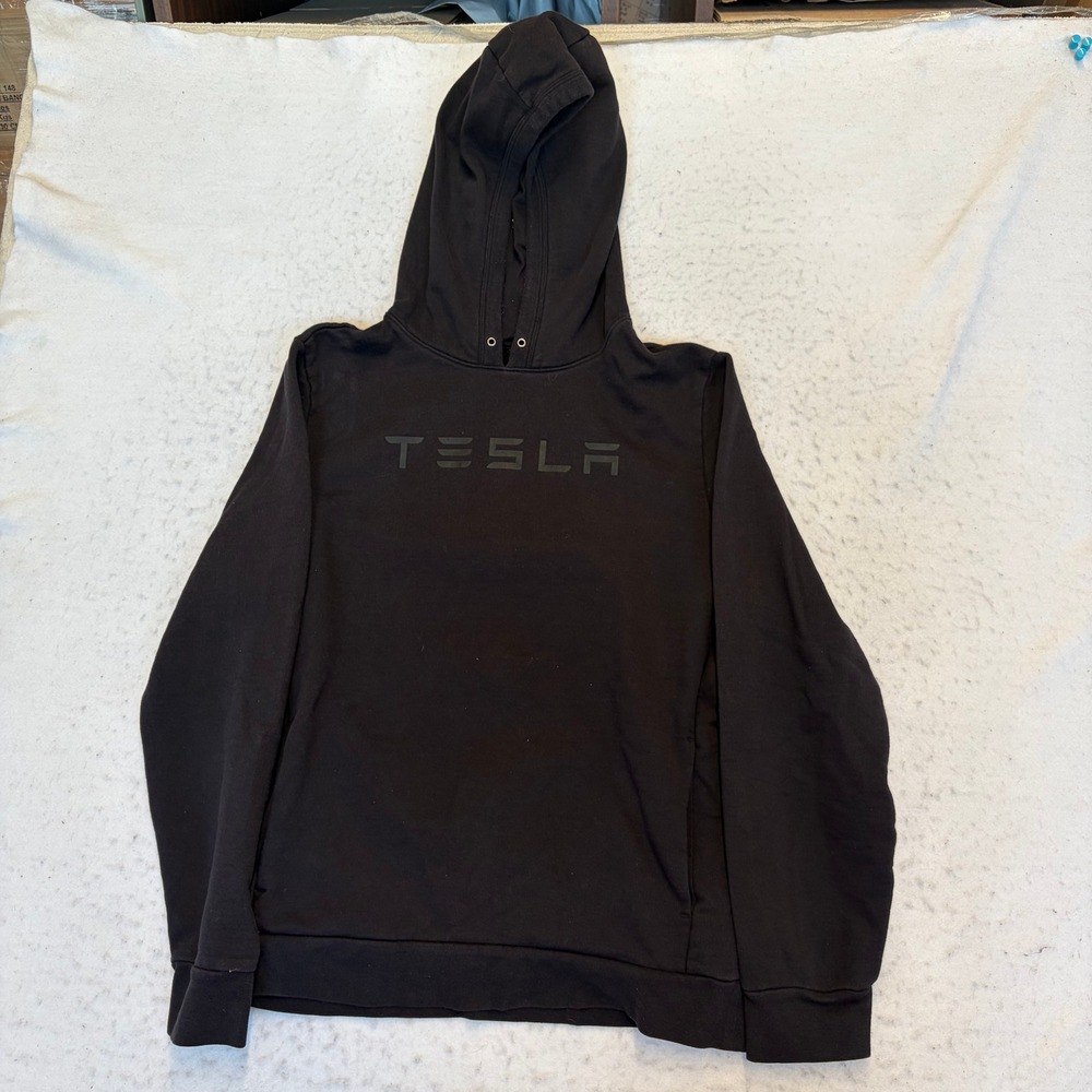 Tesla Hoodie Mens Large Black Pullover Logo Long Sleeve